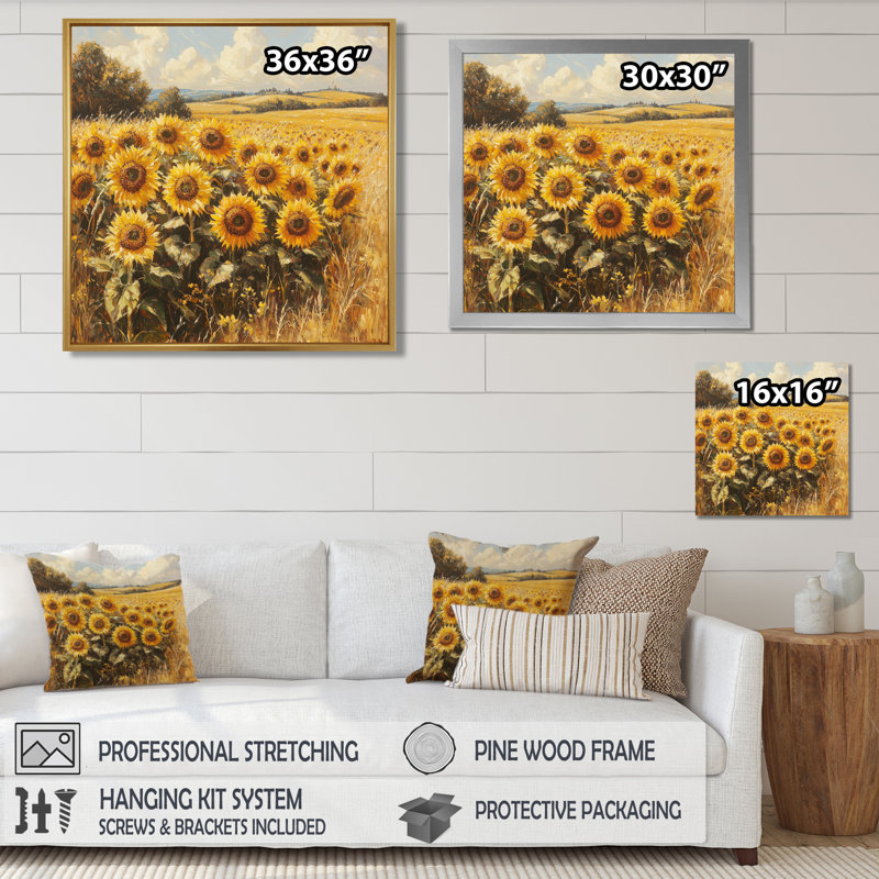 Tournesols de campagne de Donaugh dans les prairies II, Toile tendue, Ne s’applique pas, H 16 po x l 16 po