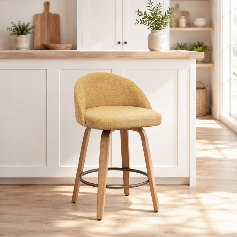 Tabourets de bar pivotants en velours Louise, Jaune, Counter Stool (25.39" Seat Height)