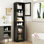 Armoire de salle de bain, armoire de rangement à plancher mince avec 2 portes cannelées, 4 pieds en caoutchouc noir