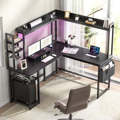 Adjustable Height Modular L-Shaped Steel Computer Desk with Built-In Electrical Outlet