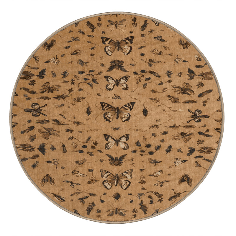 Tapis brun français lavable à la machine, Rond 3 pi