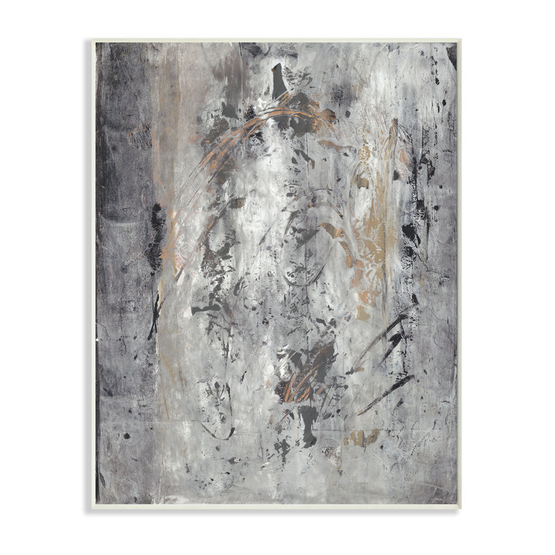 Ancien coup de pinceau abstrait noir brun gris, H 19 po x l 13 po, Plaque murale