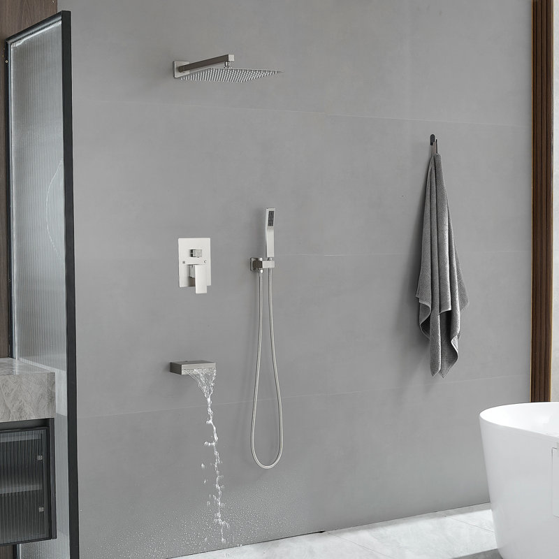Single Handle 1-Spray 12 In. Shower Faucet 2.5 GPM With High Pressure Tub Hand Shower (Valve Included), Brushed Nickel