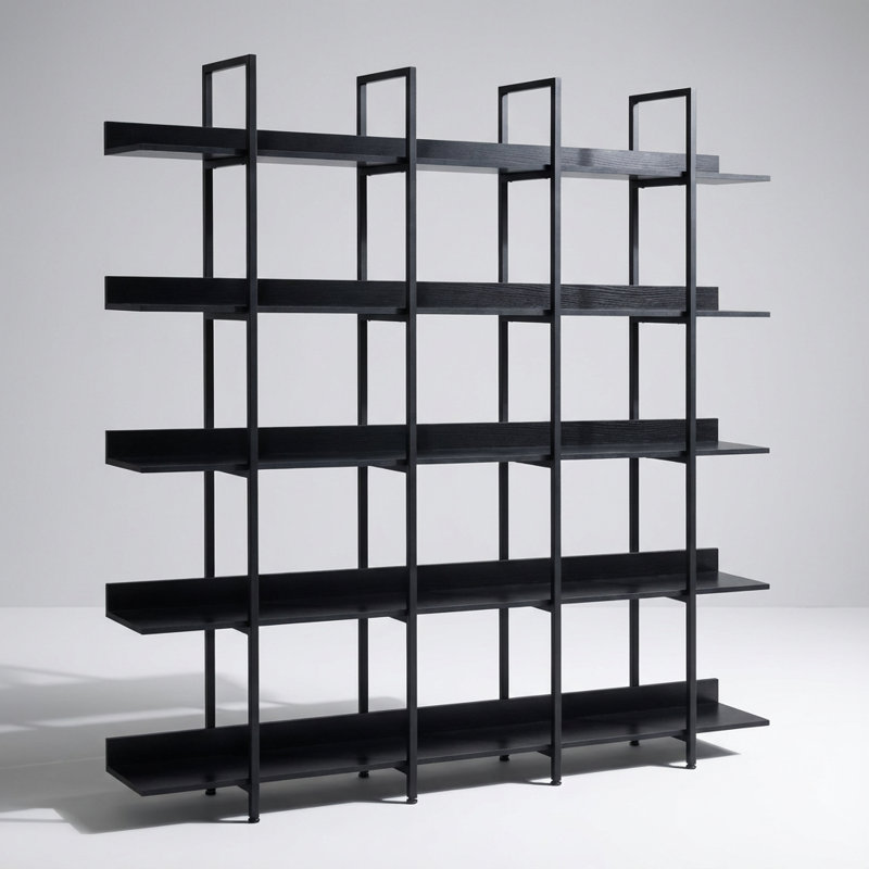 Bibliothèque à cinq niveaux de style industriel pour le rangement et la présentation de la maison et du bureau, Noir