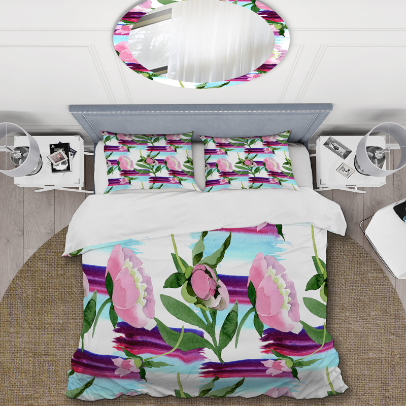 Ensemble de housse de couette rétro Flower and Green Leaf II - microfibre de polyester