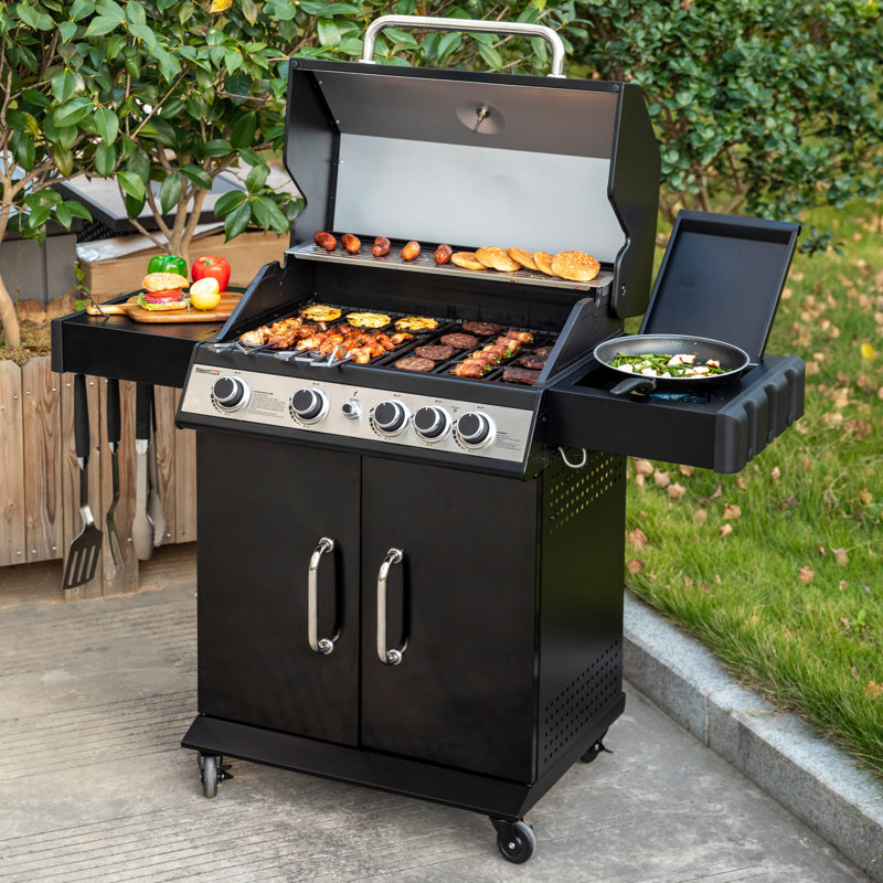 Royal Gourmet  4-Burner Gas Grill with Lidded Side Burner , Black
