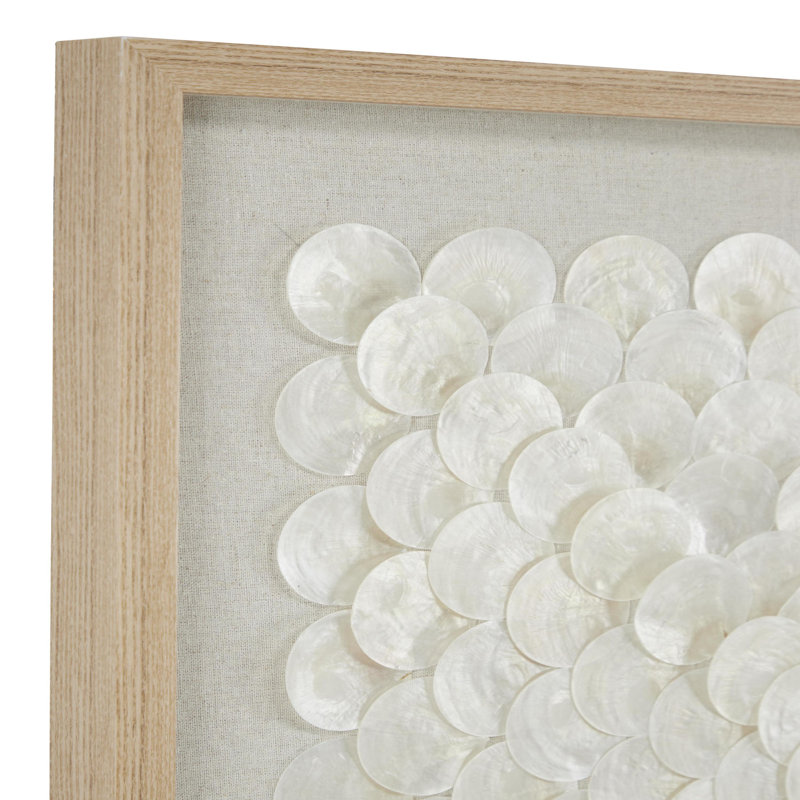 2 Piece Cream Shell Handmade Overlapping Shells Geometric Shadow Box with Canvas Backing Set