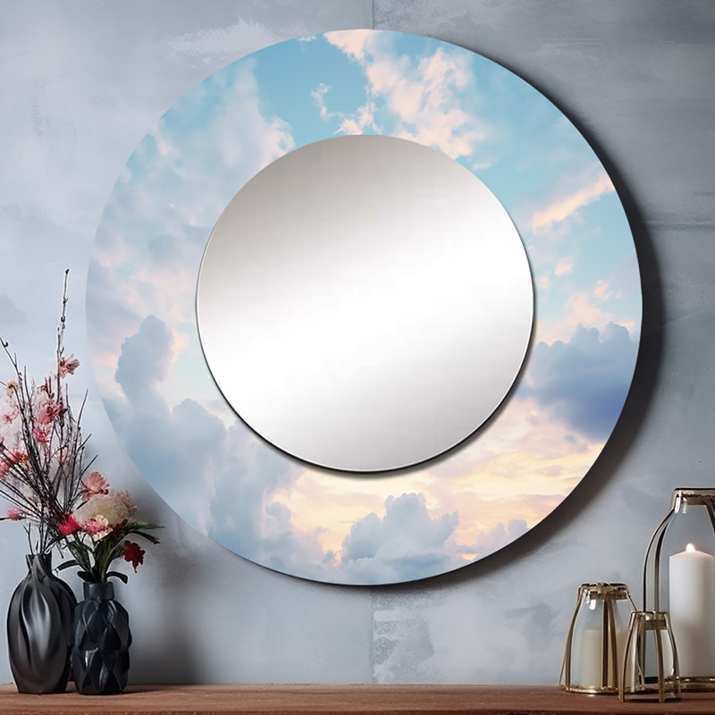 Miroir rond blanc avec décor de paysage blanc Pure Elegance I, 29 po x 29 po