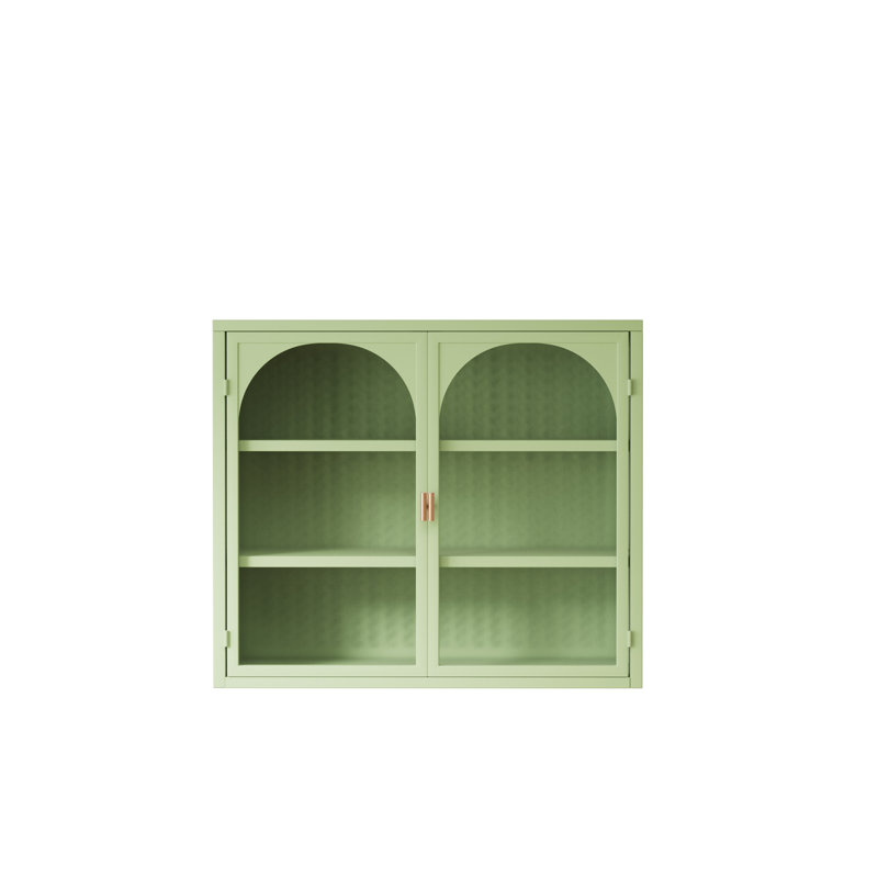 Armoire murale 27,56 po à deux portes en verre avec rangement à trois niveaux pour le hall d'entrée, salle de bain, armoire murale avec motif tissé caractéristique, vert