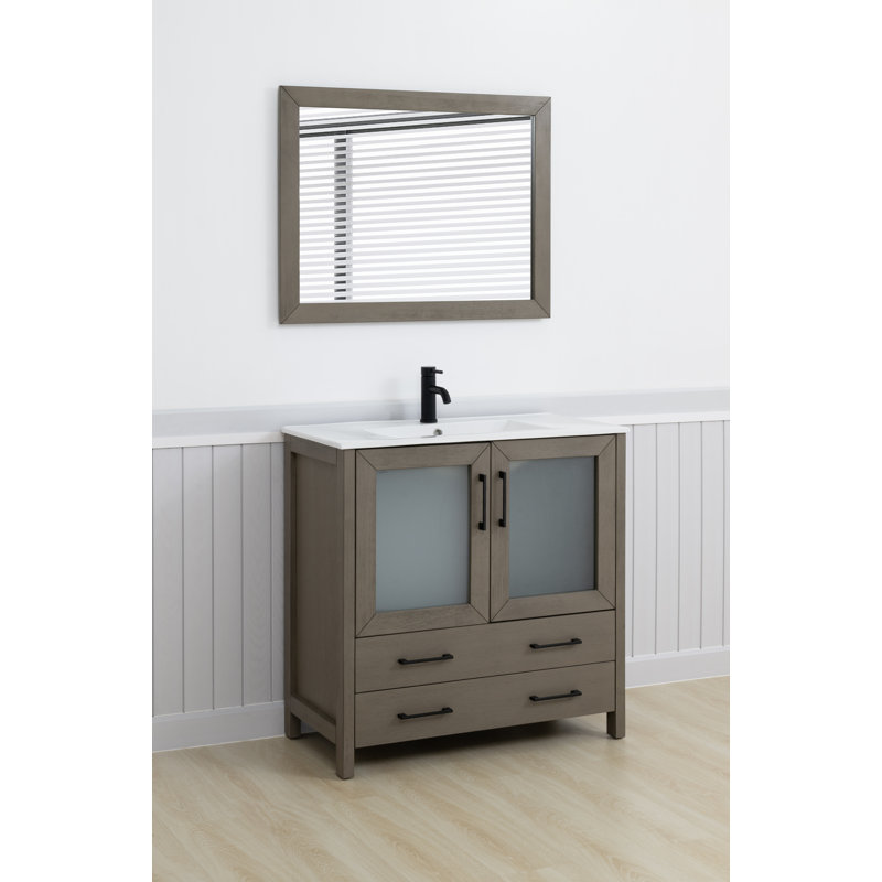  36" Single Bathroom Vanity Set with Mirror, Dark Gray