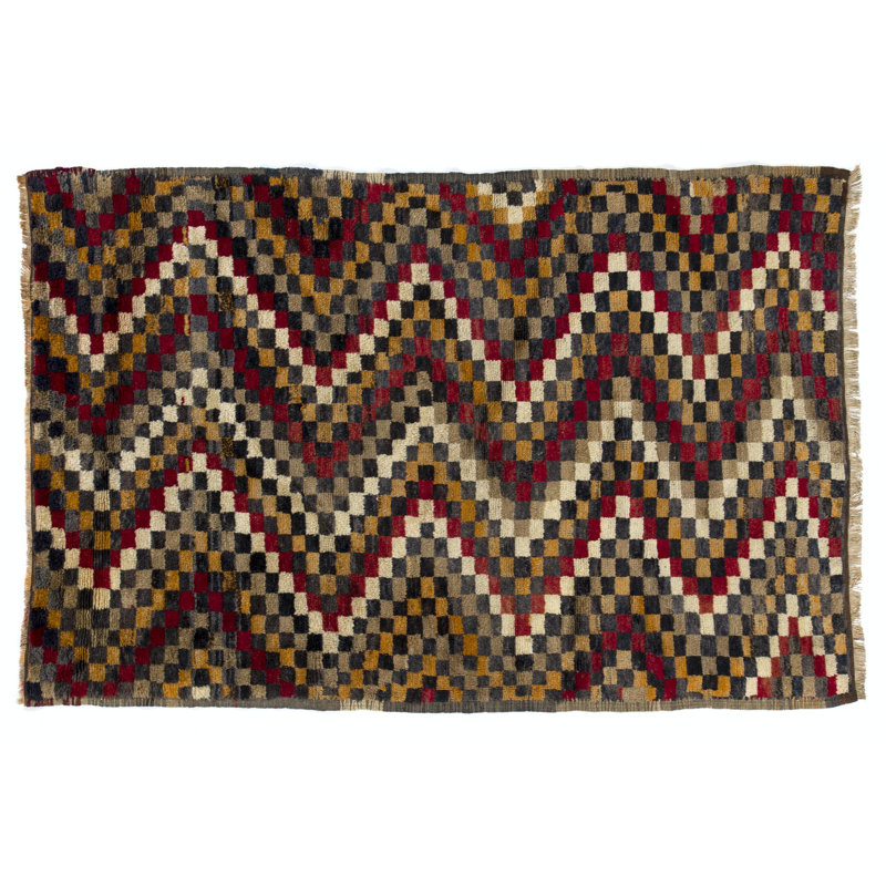 Checkered Zig Zag Design Handmade Turkish Tulu Rug