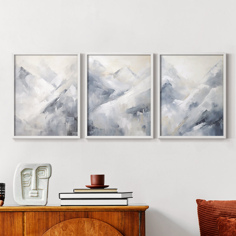 Lanscape Study Series LV III -Set de 3 estampes numériques giclées -Prêt à accrocher, Cadre blanc, H 28 po x l 22 po