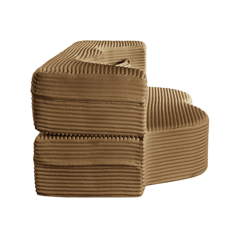 Lit double en velours côtelé pliant pour lit double avec deux coussins, peu encombrant pour les petits appartements, Camel