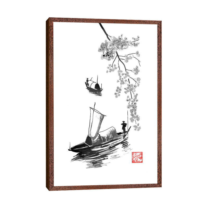 Fishermen by Péchane - Print on Canvas, 101.6 cm H x 66.04 cm W, Classic Brown Wood Framed