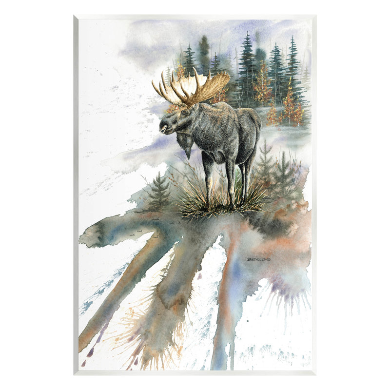«Moose Distant Forest Arrangement» par Dave Bartholet - impression sans cadre sur panneau de fibres à densité moyenne