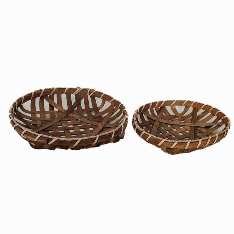 Set Of 2 Circular Woven Trays, Brown