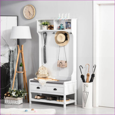 Hall Tree with Storage Bench, 3-in-1 Entryway Organizer with 4 Hooks & Shoe Storage | Coat Racks by Latitude Run