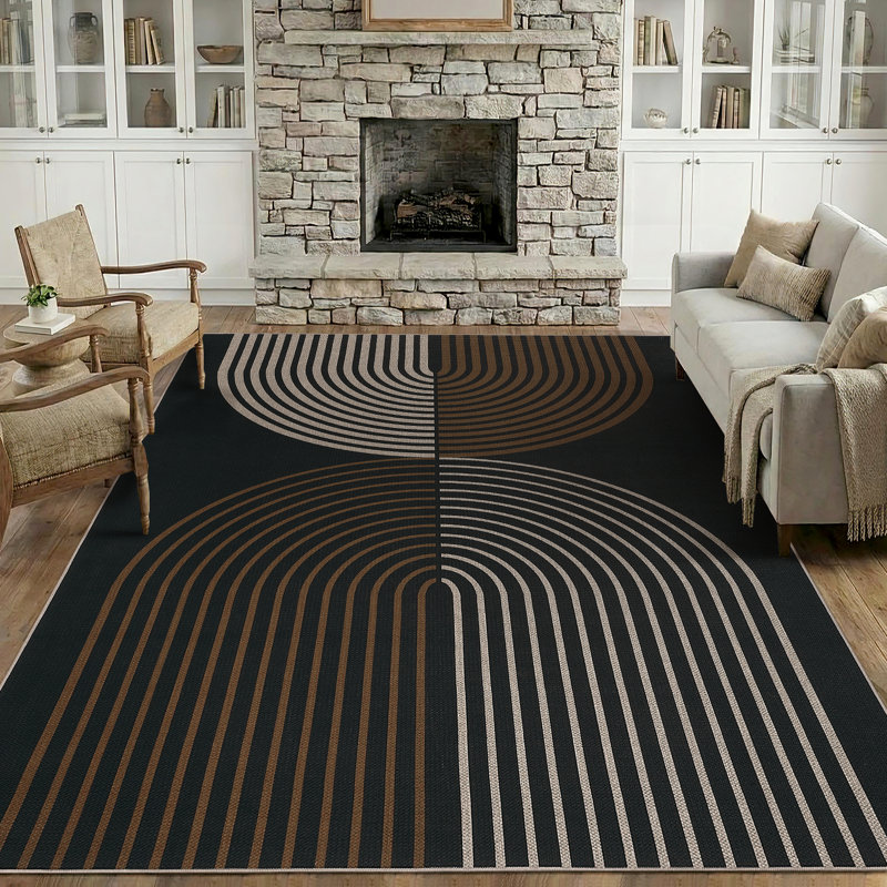 Tapis à rayures en jute Modern Modern, Noir, Rectangle 5 po x 7 po