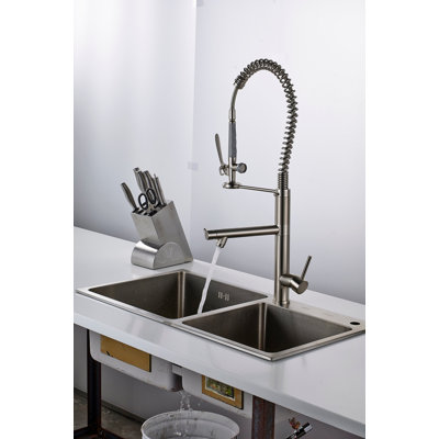 Kitchen Faucet With Pull Down Sprayer Brushed Nickel Stainless Steel Single Handle  Kitchen Sink Faucets