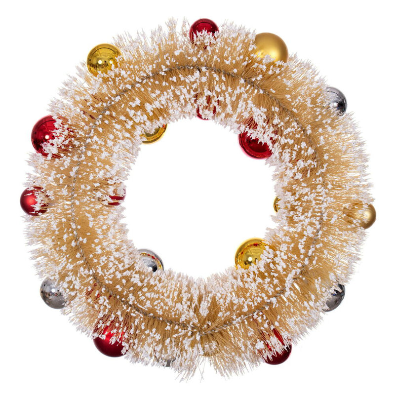  Boules de couronne givrées 18 po., Rouge / doré, Beige, H 5 po x l 18 po x P 18 po