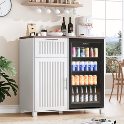 38.6" Fluted Mini Fridge Cabinet with Drawer