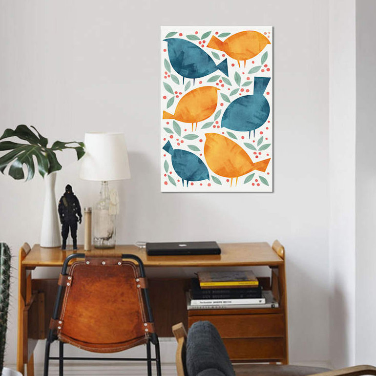 « oiseaux »-impression sur toile tendue, H 40 po x l 26 po x P 1,5 po, Pas de tapis, Toile tendue