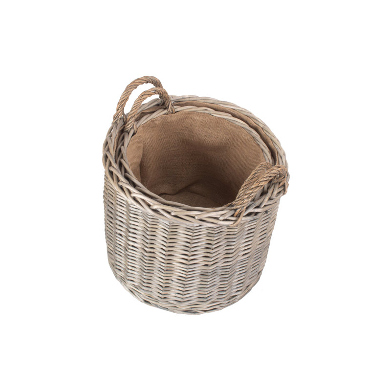 Wicker 2 Piece Lined Log Storage Basket Set