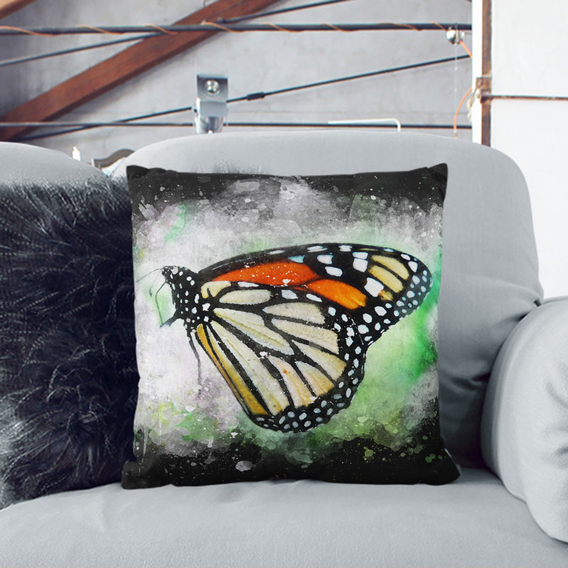 Monarch Butterfly Paint Splash Square Throw Cushion, White, 40cm H x 40cm W x 15cm D
