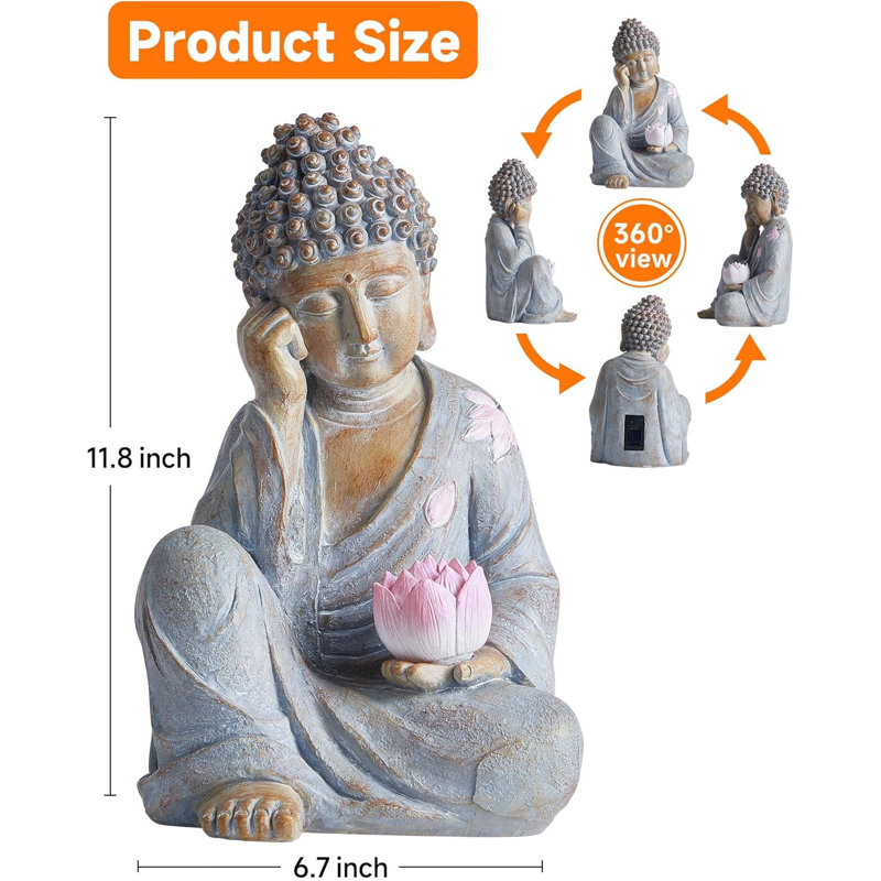 Statue de Bouddha à énergie solaire avec lumière DEL - décor de jardin extérieur, lumière de paysage zen pour la cour, veilleuse pour la cour