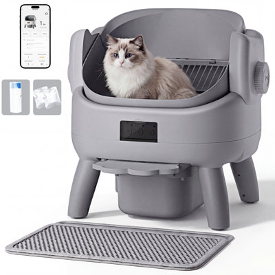 Large Open-top Automatic Cat Litter Box, Self Cleaning With Safety Sensors & Odor Control, Mat And Trash Bags Included, App Control