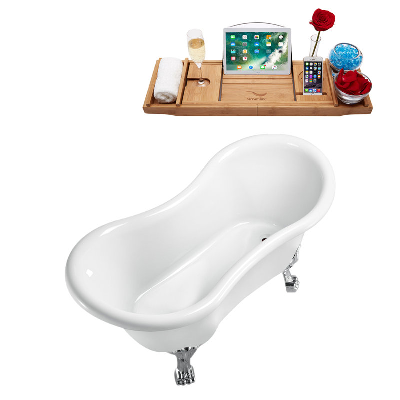 62.2'' x 30.7'' Soaking Acrylic Bathtub, Polished Chrome, Matte Black