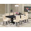 Cet ensemble de salle à manger 9 pièces se compose d'une table de petit-déjeuner et de 8 chaises de salle à manger en tissu de polyester beige clair avec dossier capitonné à boutons - finition noire sablée.-1985368578-1988635298