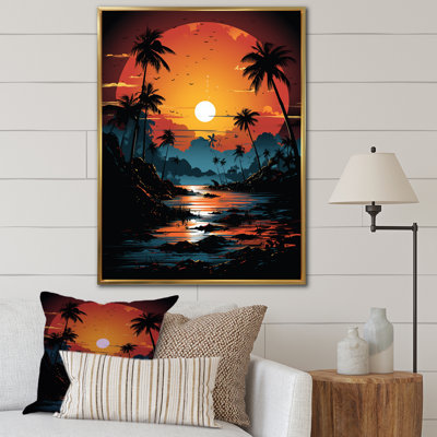 Orange et noir, paysage tropical, coucher de soleil, paysage abstrait