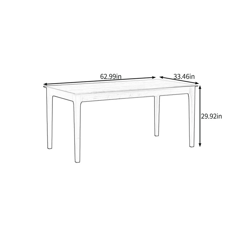 Classic simple solid wood dining table, 29.92"H x 62.99"L x 33.46"W