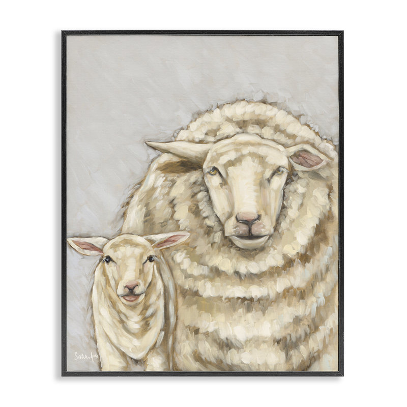 «Neutral Sheep & Lamb Art» par Sara G. Designs, Giclée encadrée noir minuit, H 14 po x l 11 po