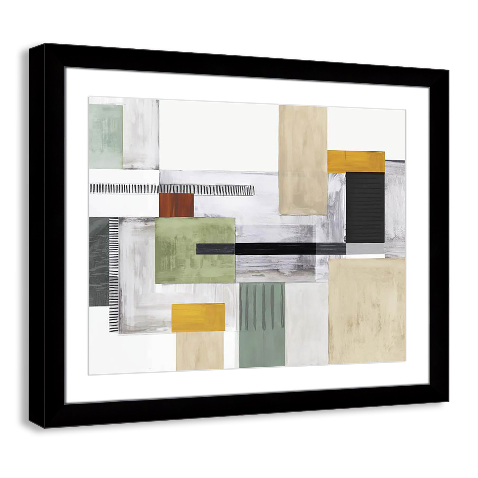 Playful Blocks Print by Tom Reeves, White, Black Cube Picture Framed, 25" H x 31" W x 1.25" D