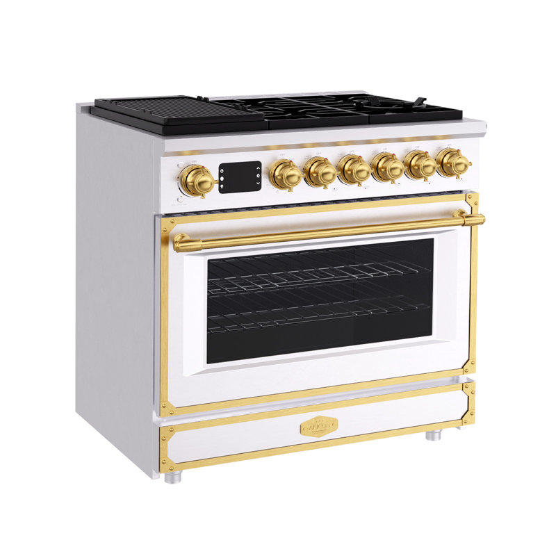 Akicon Freestanding Gas Cooktop Oven Combo, Features Sealed Burners, Rapid Convection Oven, Convertible Fuel (NG/LP), Durable Cast Iron Grating (SWGBGGA1)