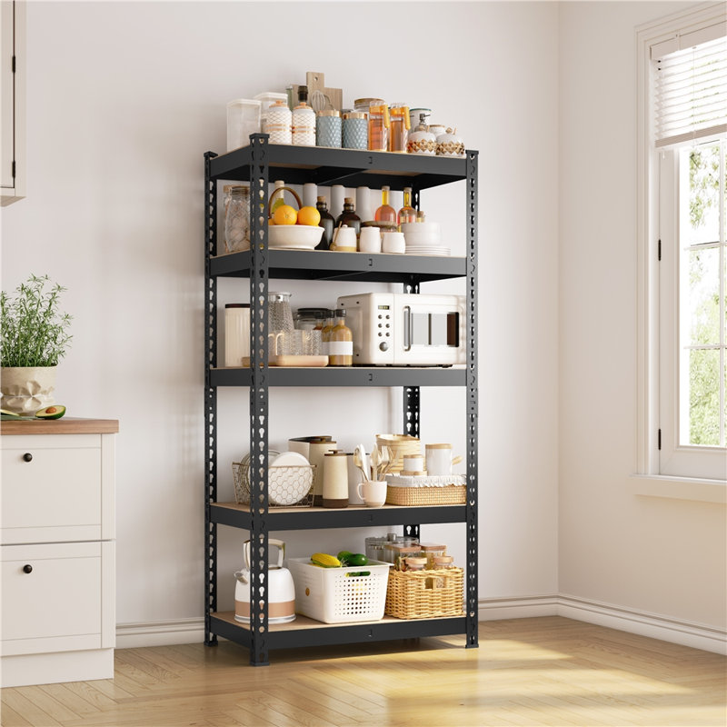 Tevis 60" H x 27.5" W x 12" D 5 Tiers Boltless Adjustable Storage Shelf Goods Rack, Black