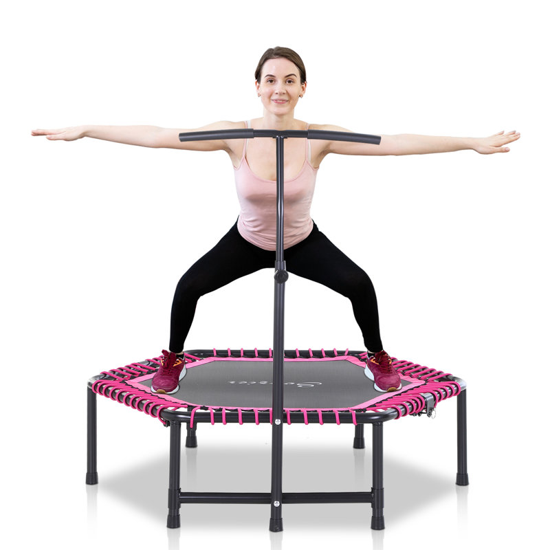 Soozier 4' Foldable Hexagon Indoor Fitness Trampoline with Handlebar, Pink