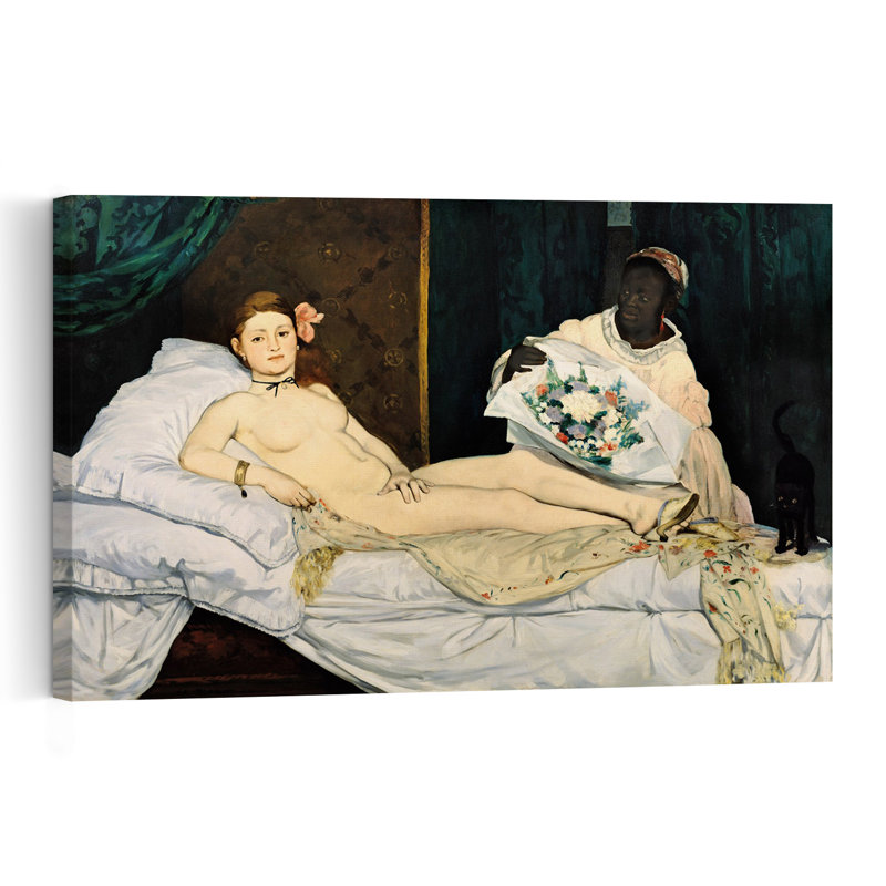 Olympia, 1863 - Affiche murale abstraite contemporaine représentant un chat et des fleurs, H 12 po x l 18 po