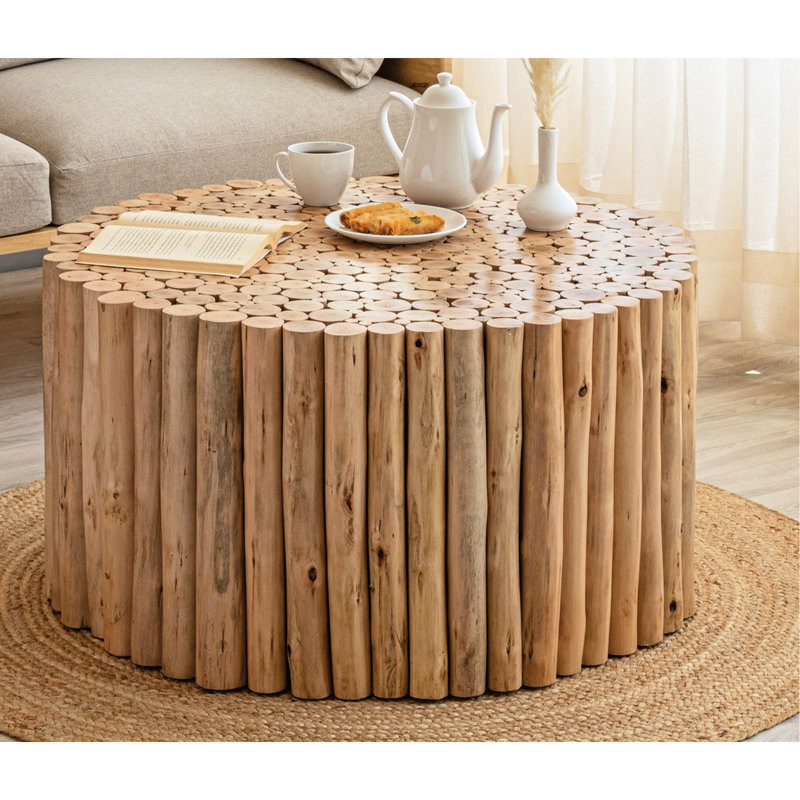 Table de salon en bois naturel avec rangement ouvert de style moderne