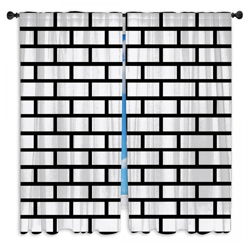 Rideaux de fenêtre noir et blanc à motif brique transparent et obscurcissant - 2 panneaux, 80in x 52in - 2 panels, Sheer