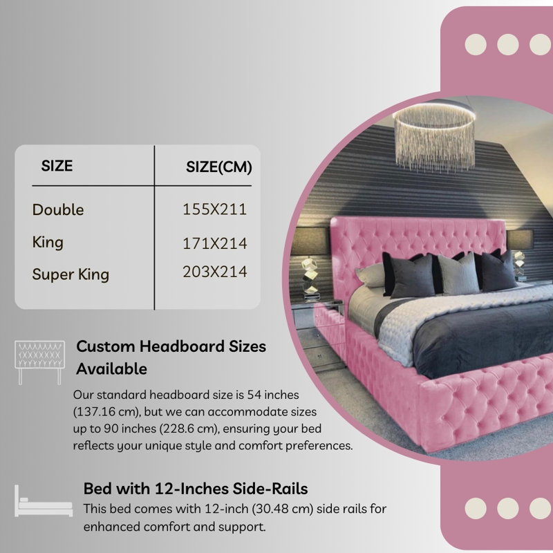 Aliyannah Upholstered Ottoman Storage Bed, Double (4'6), Pink