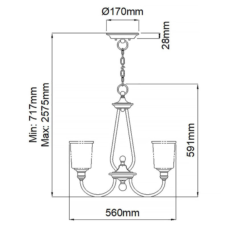 Eide 3 - Light Shaded Chandelier, Classic Pewter