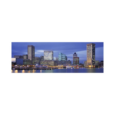 Panoramic View Of An Urban Skyline At Twilight, Baltimore, Maryland, USA - Wrapped Canvas Panoramic Print