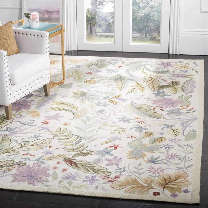 Tapis en laine crocheté à la main à motif floral Hogle, Rectangle 3 pi 9 po x 5 pi 9 po