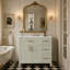 Meuble-lavabo de 91 cm avec lavabo, meuble-lavabo à deux portes et trois tiroirs, en bois massif et panneaux MDF.