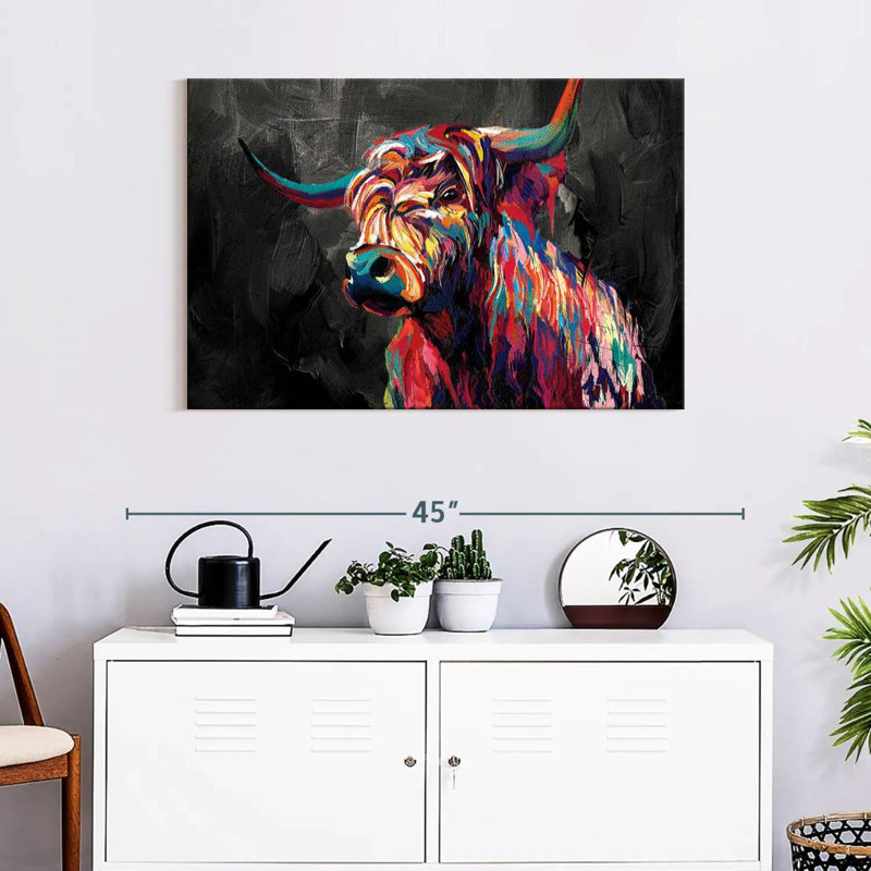 Vache abstraite sur toile, H 24 po x l 36 po x P 1,25 po