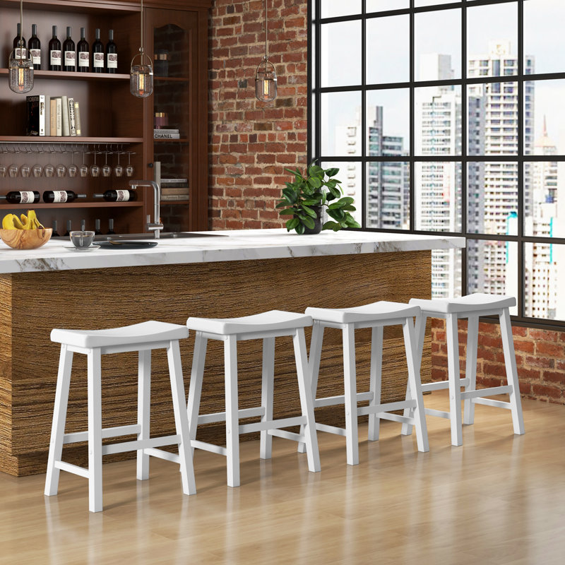 Counter Stool with Solid Wood Frame, White