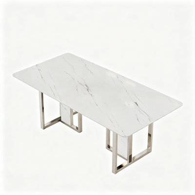 Spacieux ensemble de salle à manger rectangulaire à motif de marbre avec chaises en similicuir